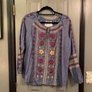 Johnny was floral print embroidered long sleeve blouse
